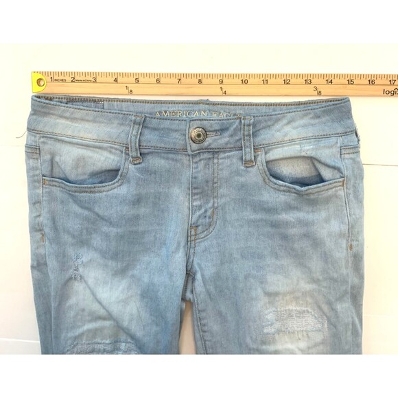 American Eagle Jeans Womens 8 Low Rise Distressed Super Stretch X Jegging Denim - Picture 4 of 10